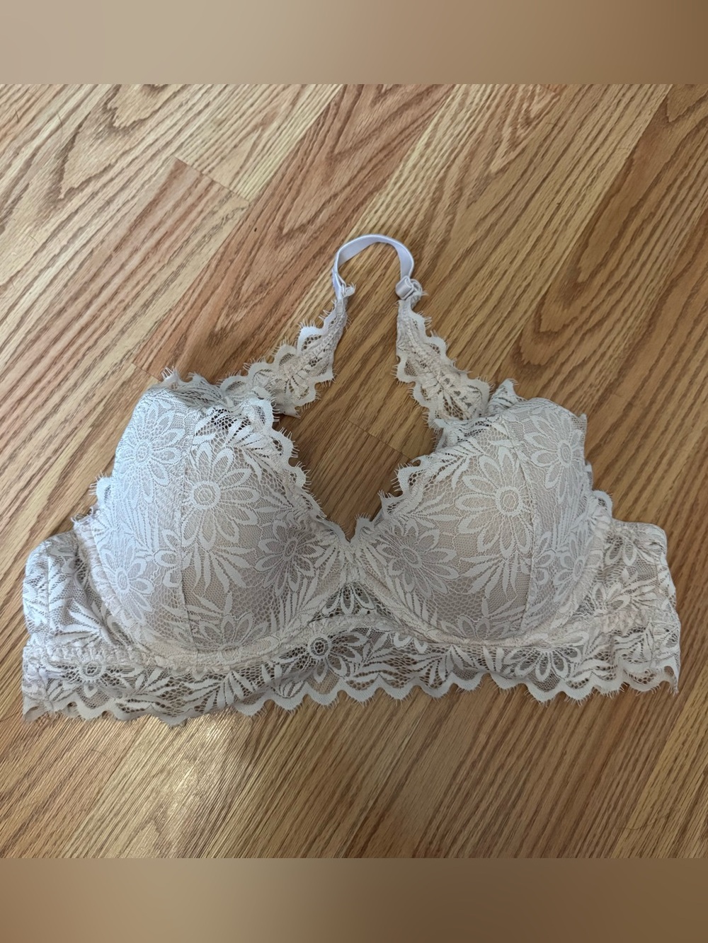 PINK Victoria's Secret Lace Floral Halter Bralette - Cream/Nude